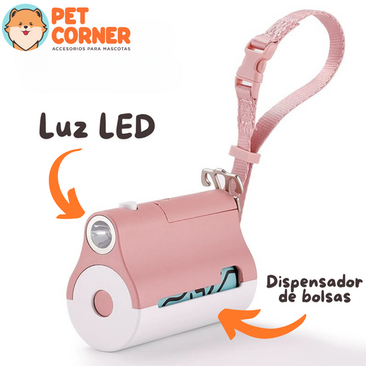 Dispensador de bolsas con luz LED- Poop bag dispenser with flashlight