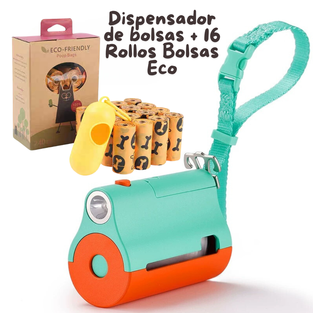 Dispensador de bolsas con luz LED- Poop bag dispenser with flashlight