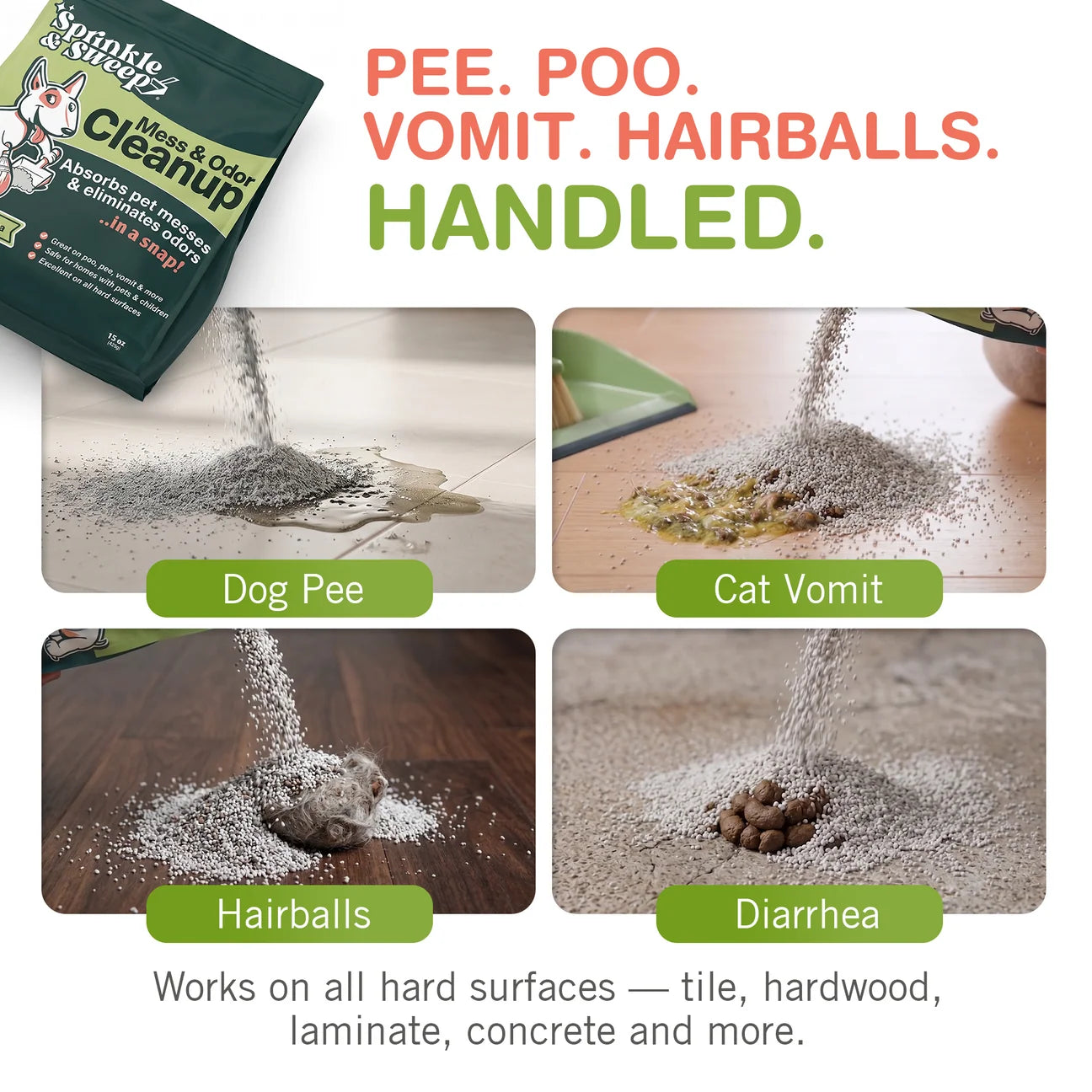 Polvo Absorbente para Limpieza de Accidentes de Mascotas 12 oz