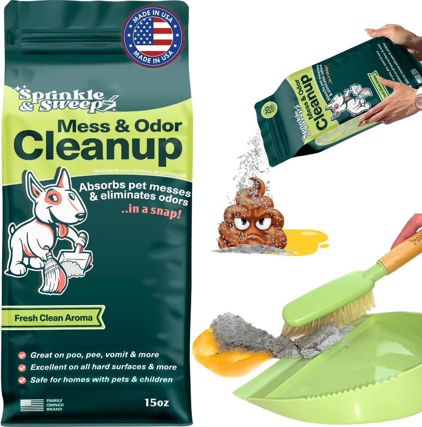 Polvo Absorbente para Limpieza de Accidentes de Mascotas 12 oz