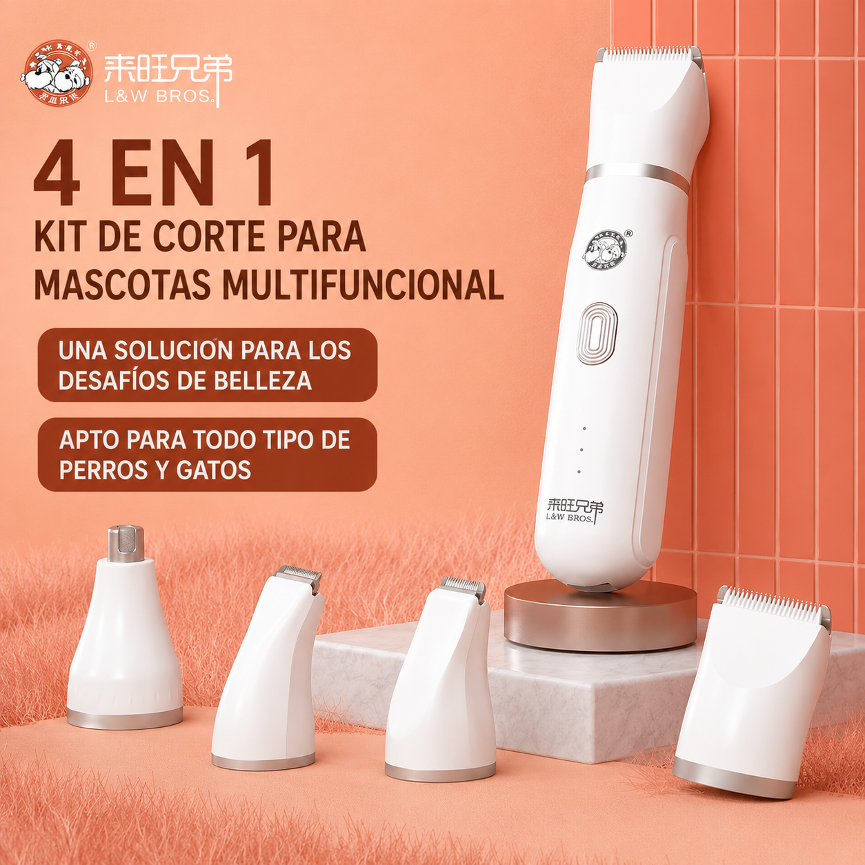 Rasuradora y Limadora para Mascota con 4 Cabezales